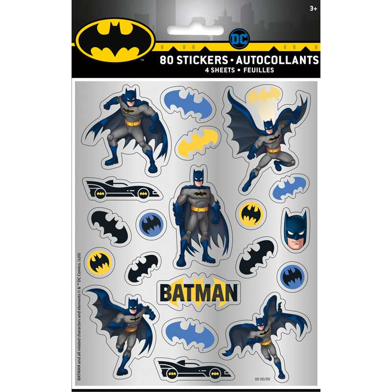 4 pack Batman sticker sheets for superhero party bags and birthday favours
