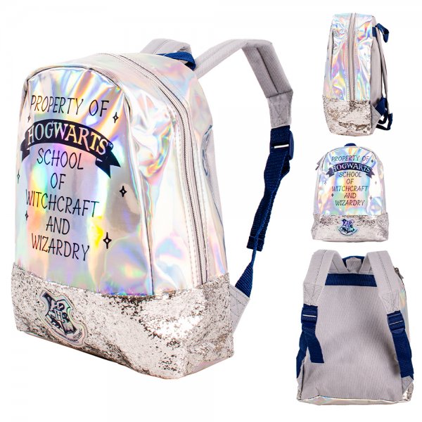 Hogwarts holographic backpack with sequin base and padded straps
