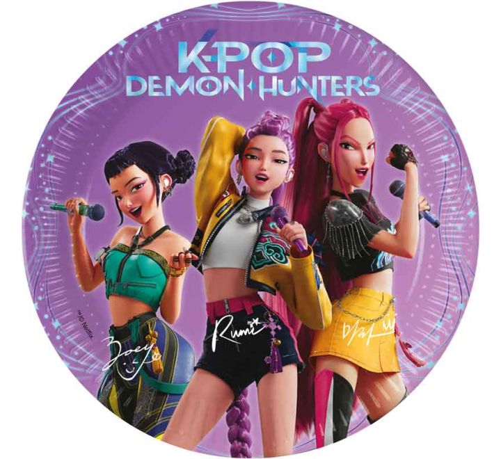 Pack of 8 K-Pop Demon Hunters 20cm paper plates with vibrant themed designs