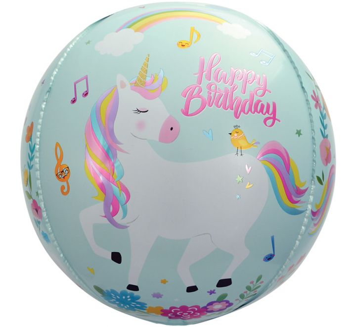 15 inch blue unicorn sphere foil balloon