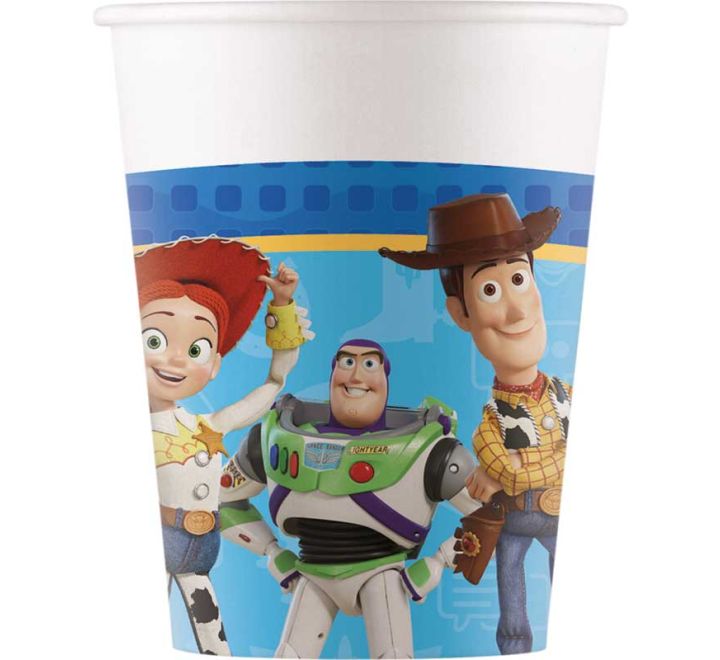 Pack of 8 Toy Story 5 250ml paper cups with colourful Disney Pixar character designs