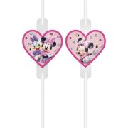Minnie Mouse Junior paper drinking straws with decorative medallions for Disney birthday party