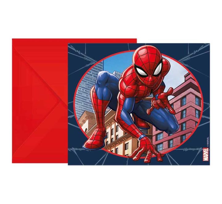 6 pack spider man crime fighter party invitations superhero design