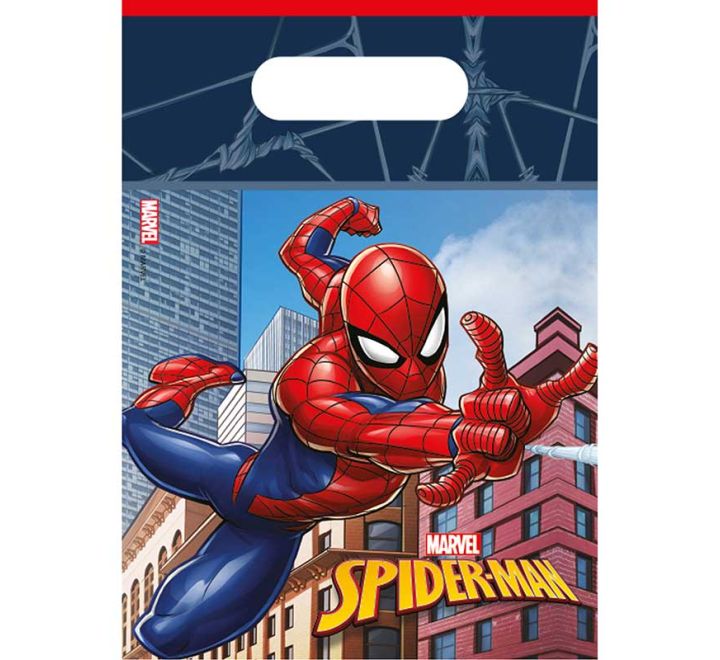 6 pack spider man crime fighter party bags with handles