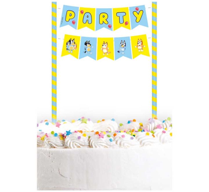Bluey cake bunting cake decoration with character pennants
