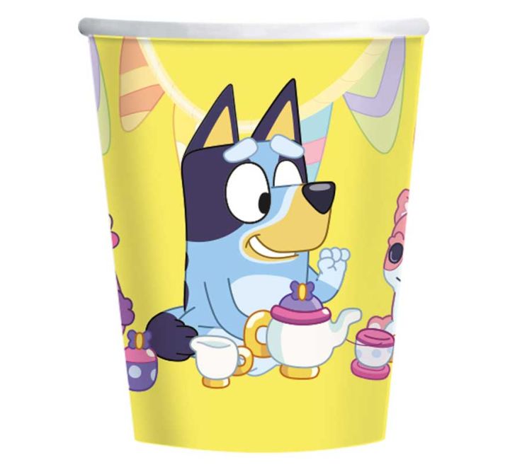 8 pack 9oz Bluey paper party cups with character designs