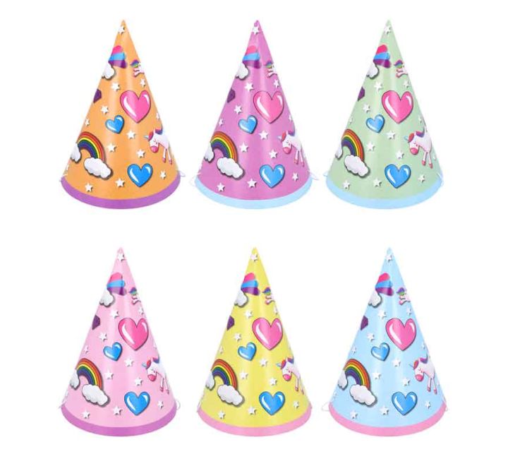 Unicorns Colours cone party hats pack of 6 DIY assembly