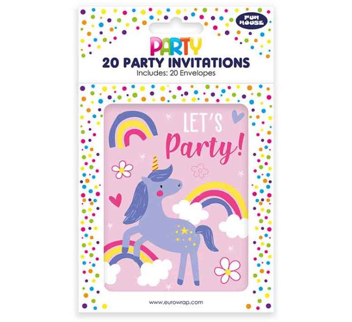 Unicorn party invitations pack of 20