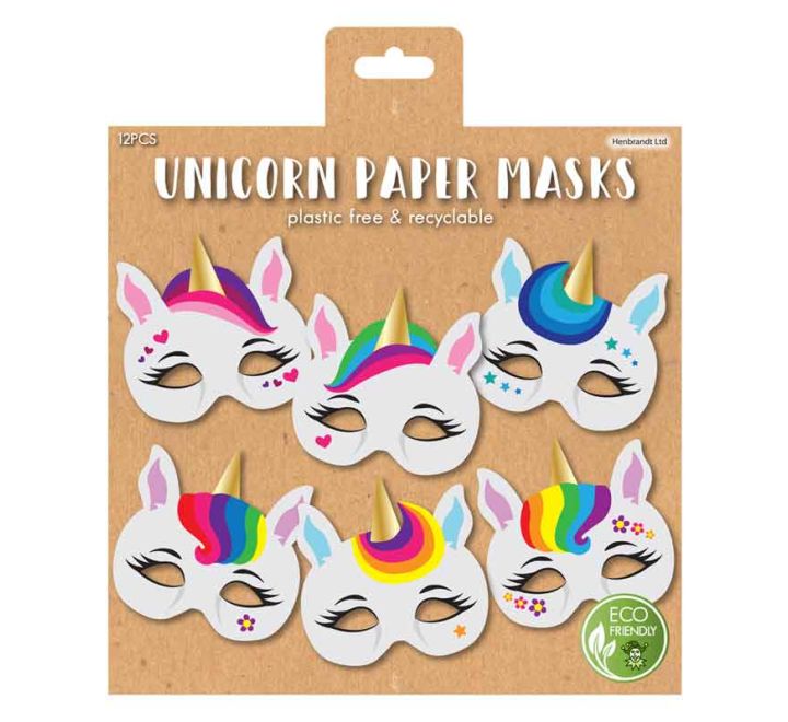 Unicorn paper masks pack of 6 party accessories