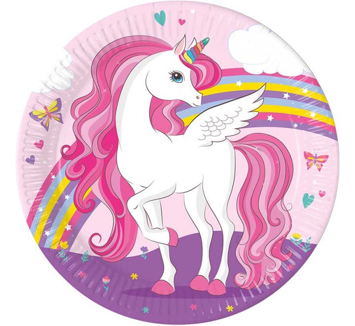 Unicorn Rainbow Colours paper plates 23cm pack of 8