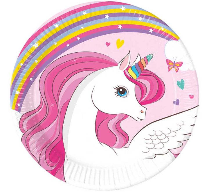 Unicorn Rainbow Colours paper plates 20cm pack of 8