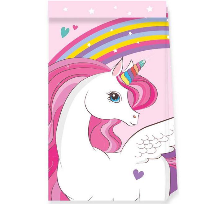 Unicorn Rainbow Colours paper party bags pack of 4
