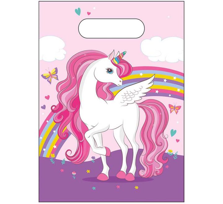 Unicorn Rainbow Colours plastic party bags pack of 6