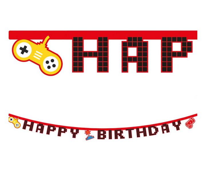 Gaming Party Happy Birthday Die Cut Paper Banner product photo