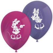 8pk Minnie Mouse Junior printed pink and purple latex balloons for Disney birthday party