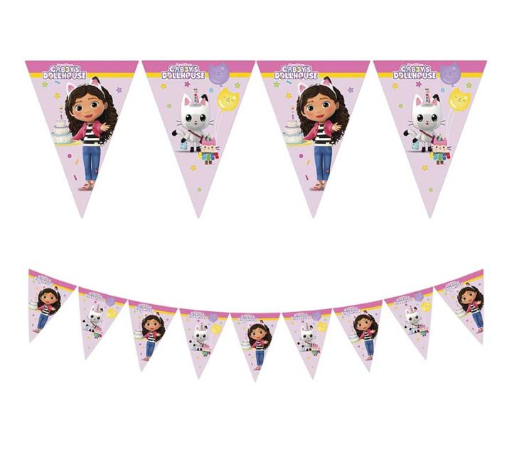 Gabby's Dollhouse paper triangle flag banner party decoration