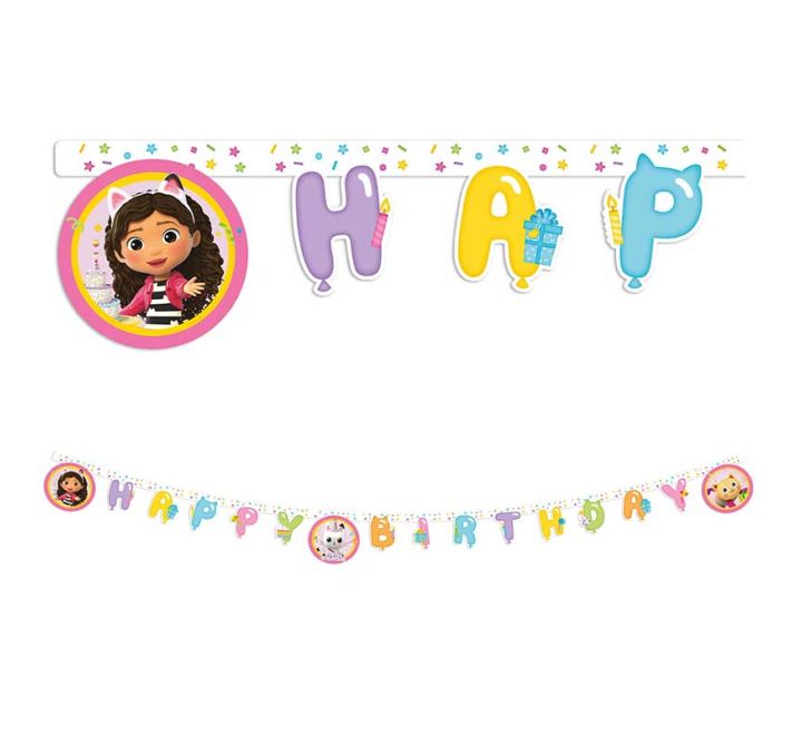 Gabby's Dollhouse happy birthday banner party decoration