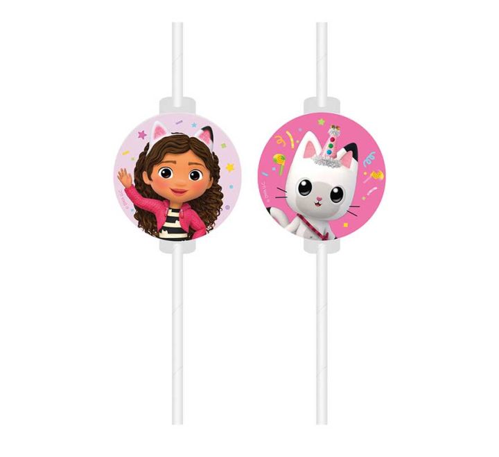 4 pack gabbys dollhouse drinking straws party table accessory