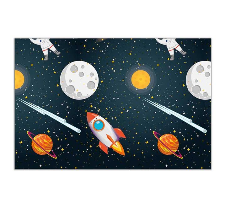 Space-themed tablecover with rocket, planet and astronaut design