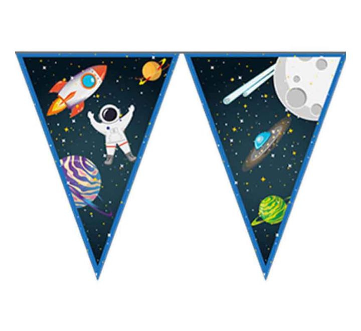 Space-themed bunting banner with astronaut and rocket design