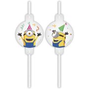 4 pack 22cm Minions The Rise of Gru paper straws with decorative medallions