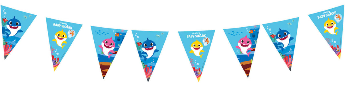 Baby Shark paper triangle flag banner for underwater themed birthday party