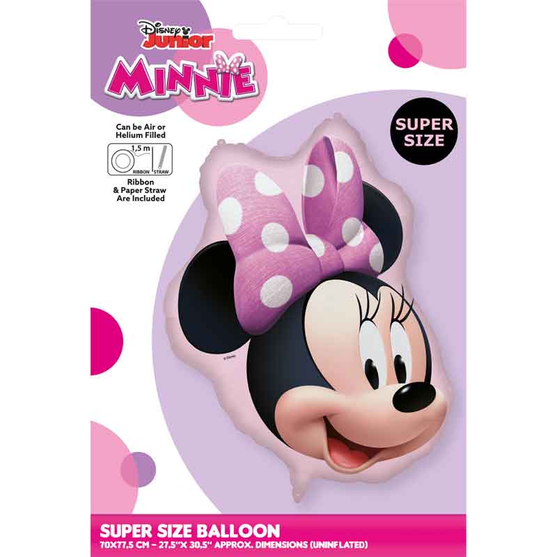 19in Minnie Mouse head shaped foil balloon with pink bow for Disney birthday party