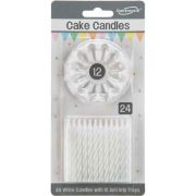 24 white spiral cake candles with 12 holders for birthday cakes