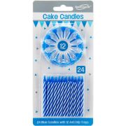 24 blue spiral cake candles with 12 holders for birthday cakes