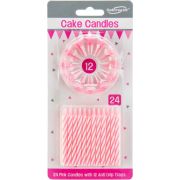 24 pink spiral cake candles with 12 holders for birthday cakes