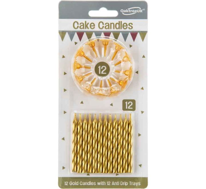 24 metallic gold spiral cake candles with 12 holders for birthday cakes