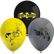 8pk Batman Rogue Rage printed latex balloons in black yellow and grey for superhero birthday party