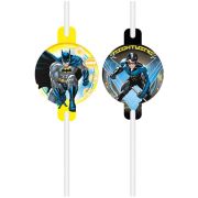 4pk Batman Rogue Rage paper drinking straws with Batman medallions for superhero birthday party