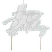 Silver Happy Birthday candle for birthday cake decoration