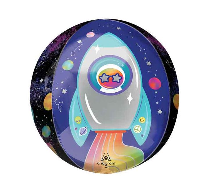 Space-themed birthday balloon featuring planets and stars