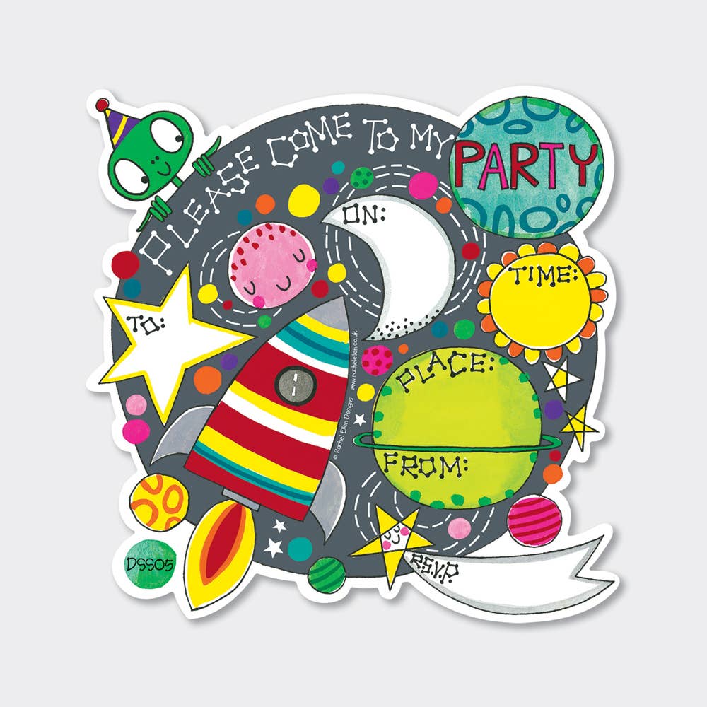 Space Rocket Party Invitation Cards – Fun Fill-In Design for Kids