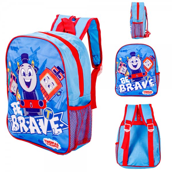 Blue and red Thomas & Friends Be Brave backpack with character print, mesh side pocket and padded shoulder straps 🚂🎒