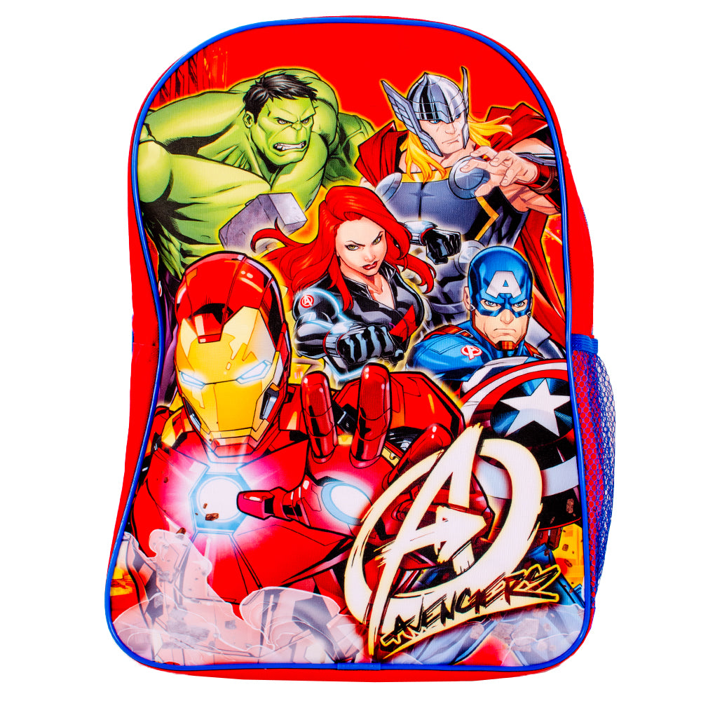 Marvel Avengers backpack with superhero character print on front
