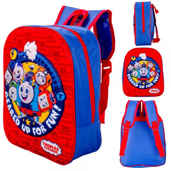 Red and blue Thomas & Friends backpack with raised 3D front design