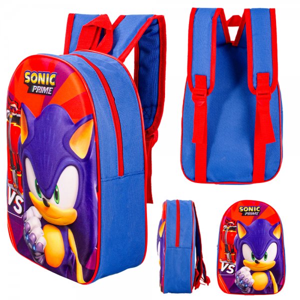 Sonic Prime blue kids backpack with padded straps and character design

