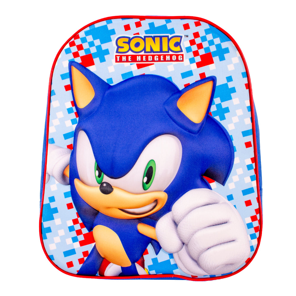 Sonic the Hedgehog blue and red backpack with pixel design and double zip compartments
