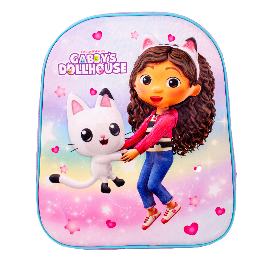 Gabby’s Dollhouse purple backpack with cartoon girl and kitten design