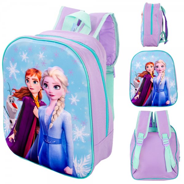 Disney Frozen backpack with Elsa and Anna snowflake design in purple and blue