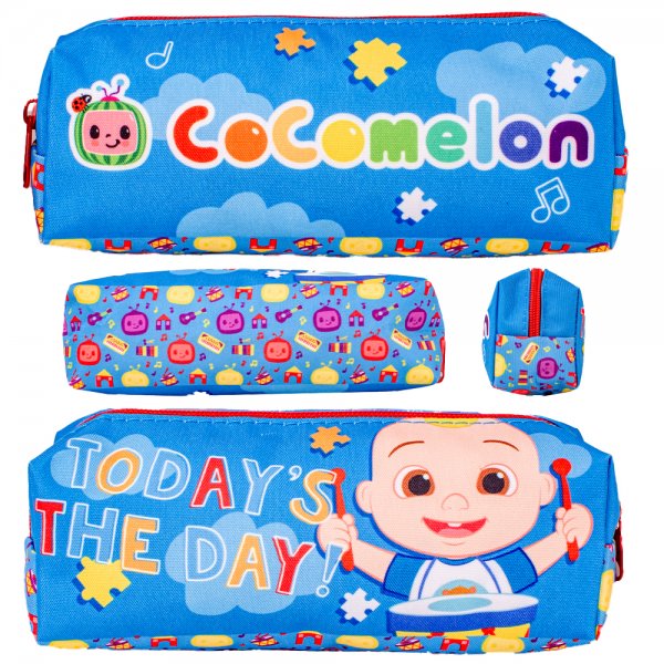 Blue Cocomelon pencil case with character design and zip closure