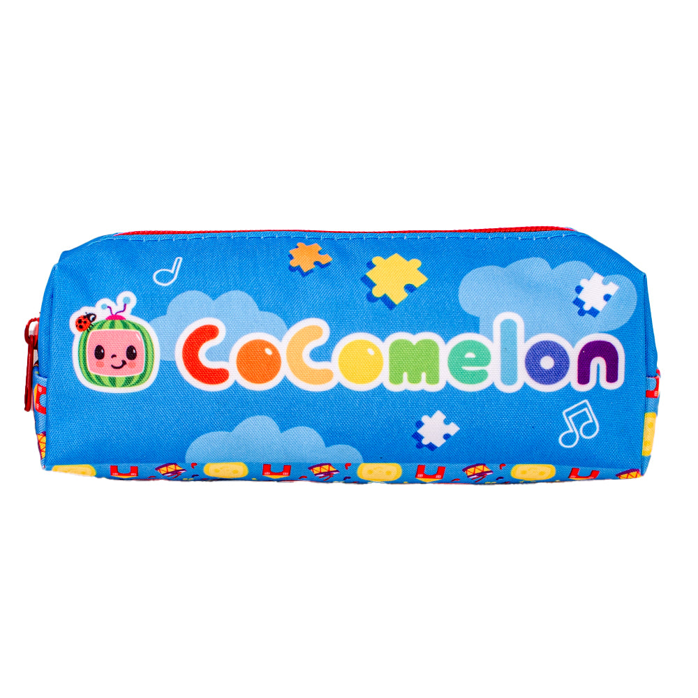 Blue Cocomelon pencil case with character design and zip closure