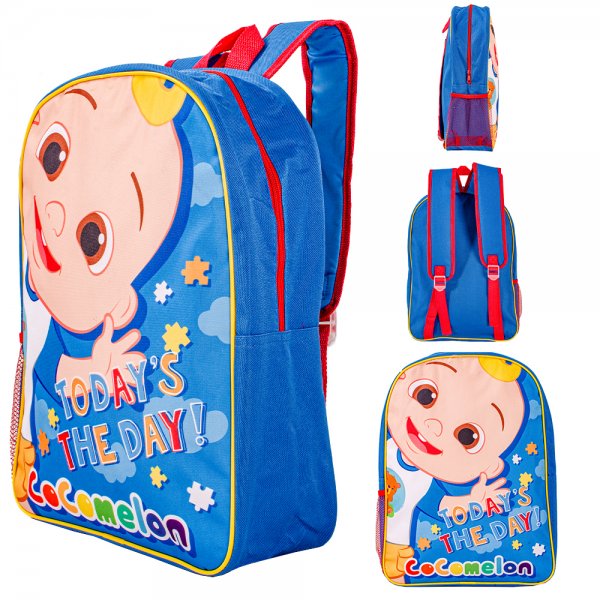 Blue Cocomelon backpack with “Today’s The Day” character design and adjustable straps