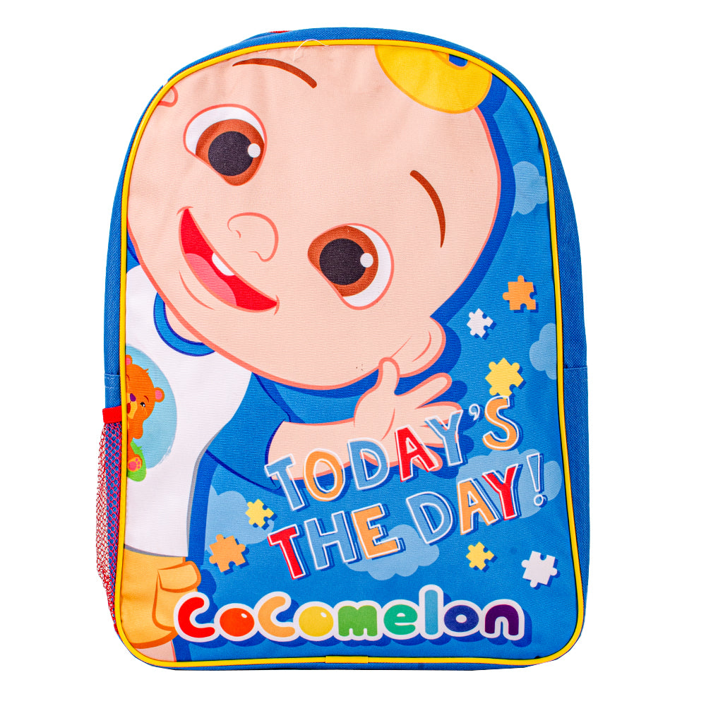 Blue Cocomelon backpack with “Today’s The Day” character design and adjustable straps