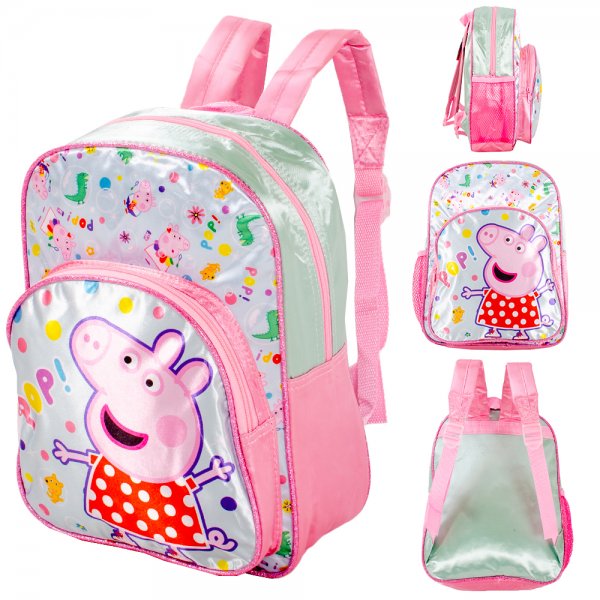 Peppa Pig character backpack with pink and mint design
