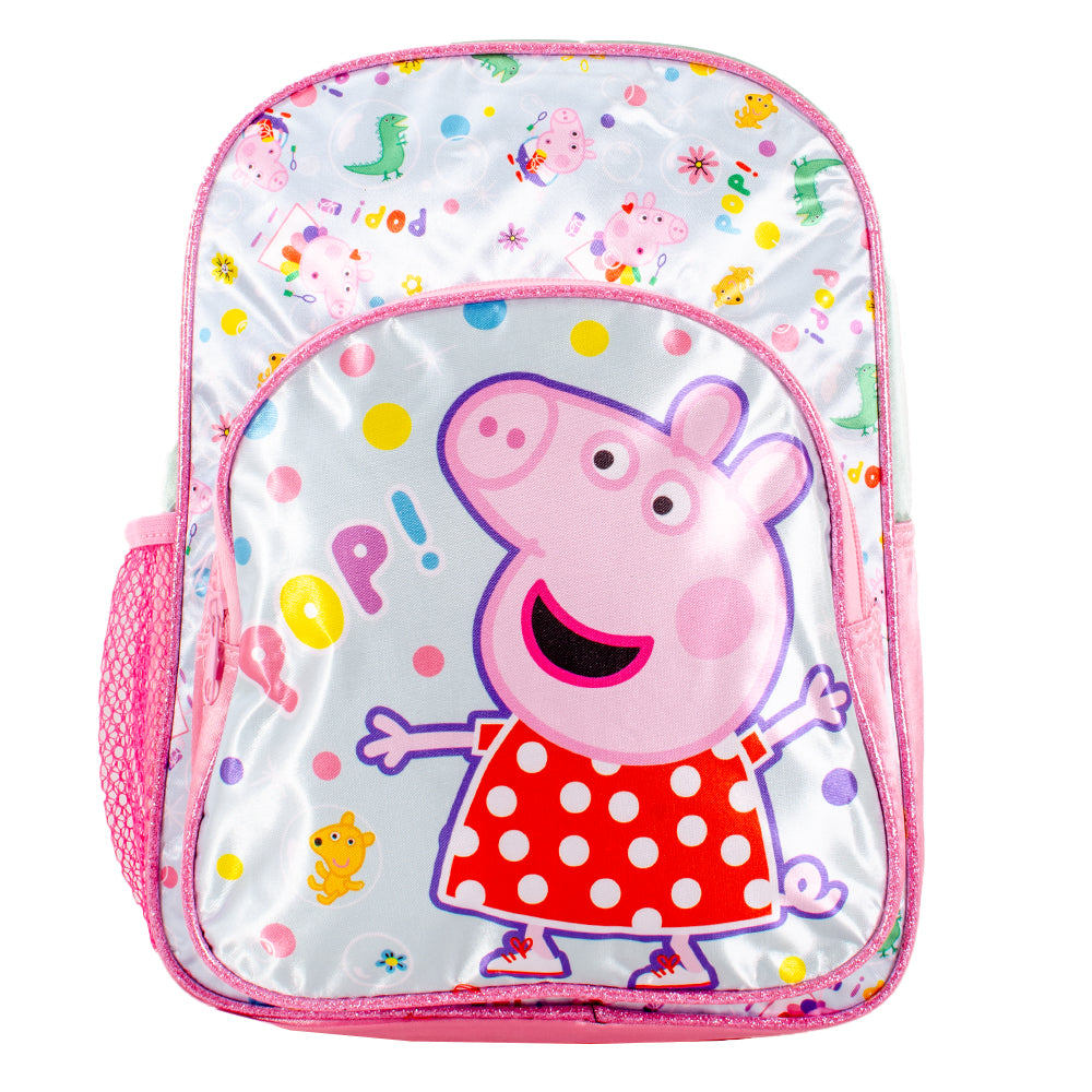 Peppa Pig character backpack with pink and mint design
