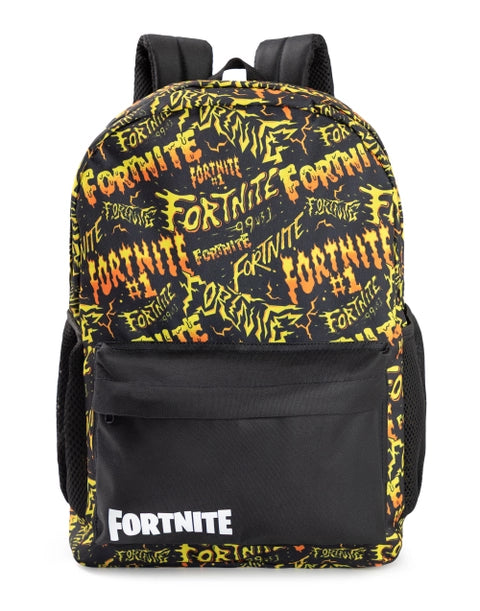 fortnite graffiti print backpack black with neon lettering front pocket and padded straps